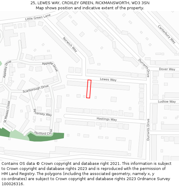 25, LEWES WAY, CROXLEY GREEN, RICKMANSWORTH, WD3 3SN: Location map and indicative extent of plot