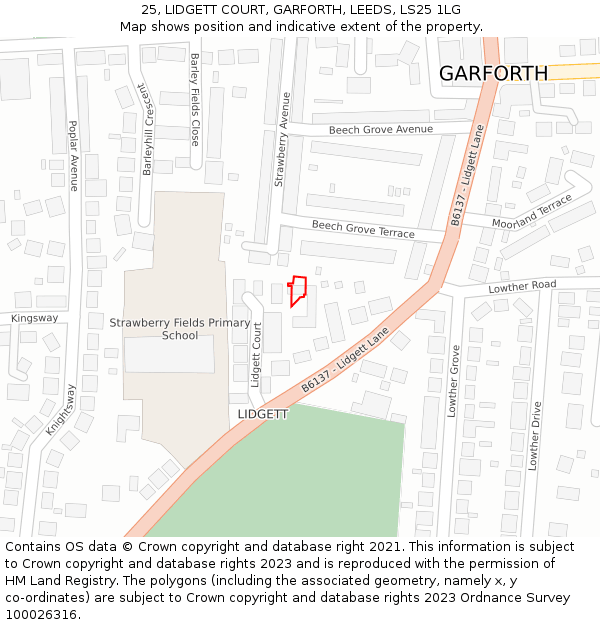 25, LIDGETT COURT, GARFORTH, LEEDS, LS25 1LG: Location map and indicative extent of plot