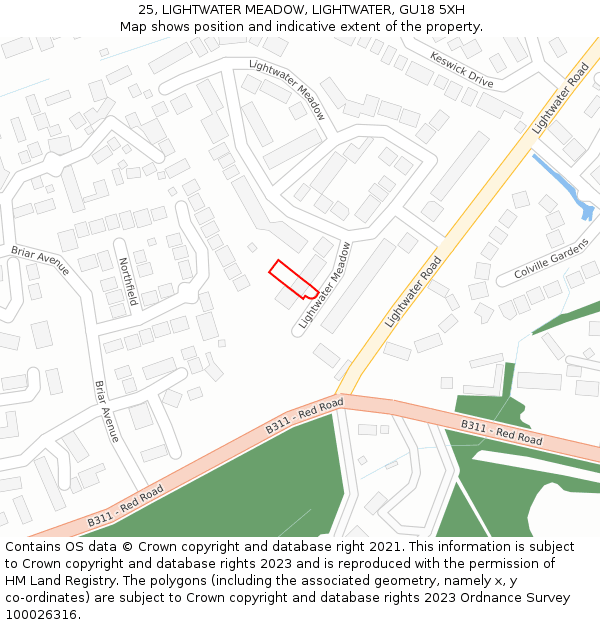 25, LIGHTWATER MEADOW, LIGHTWATER, GU18 5XH: Location map and indicative extent of plot