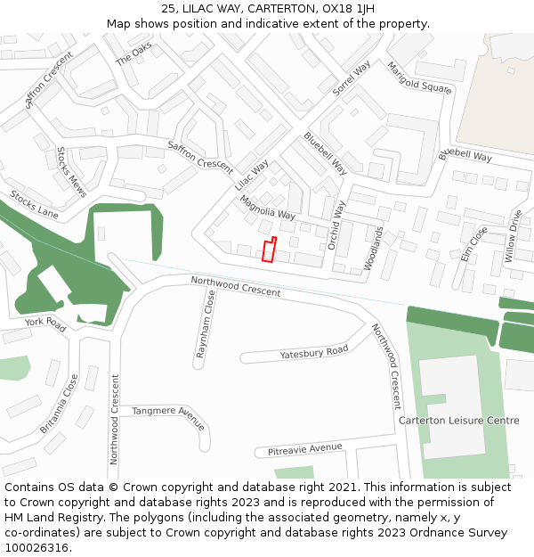 25, LILAC WAY, CARTERTON, OX18 1JH: Location map and indicative extent of plot