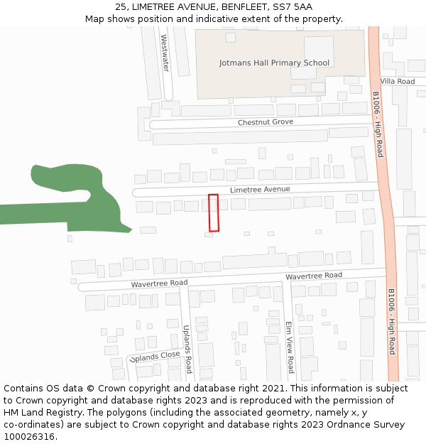 25, LIMETREE AVENUE, BENFLEET, SS7 5AA: Location map and indicative extent of plot