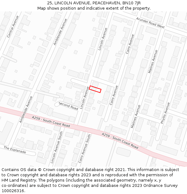 25, LINCOLN AVENUE, PEACEHAVEN, BN10 7JR: Location map and indicative extent of plot