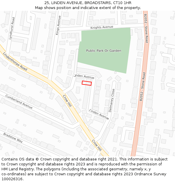 25, LINDEN AVENUE, BROADSTAIRS, CT10 1HR: Location map and indicative extent of plot