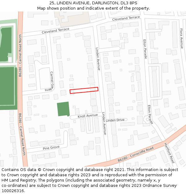 25, LINDEN AVENUE, DARLINGTON, DL3 8PS: Location map and indicative extent of plot