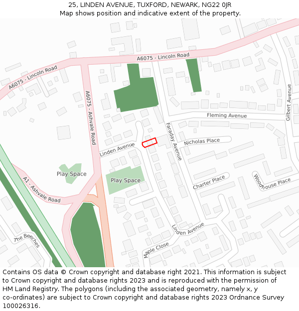 25, LINDEN AVENUE, TUXFORD, NEWARK, NG22 0JR: Location map and indicative extent of plot