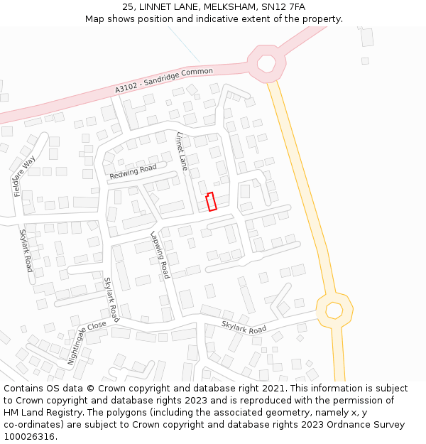 25, LINNET LANE, MELKSHAM, SN12 7FA: Location map and indicative extent of plot