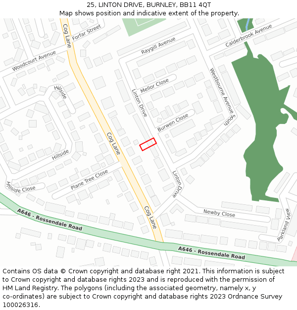 25, LINTON DRIVE, BURNLEY, BB11 4QT: Location map and indicative extent of plot