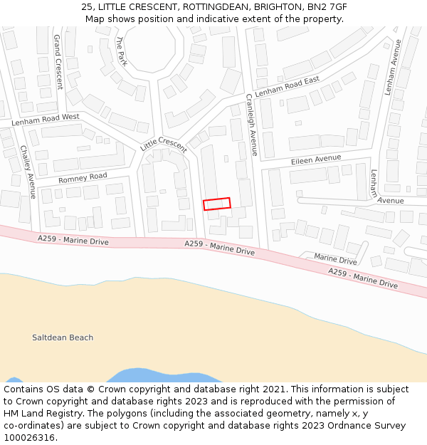 25, LITTLE CRESCENT, ROTTINGDEAN, BRIGHTON, BN2 7GF: Location map and indicative extent of plot