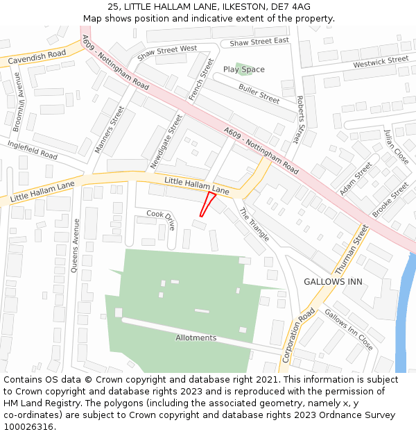 25, LITTLE HALLAM LANE, ILKESTON, DE7 4AG: Location map and indicative extent of plot