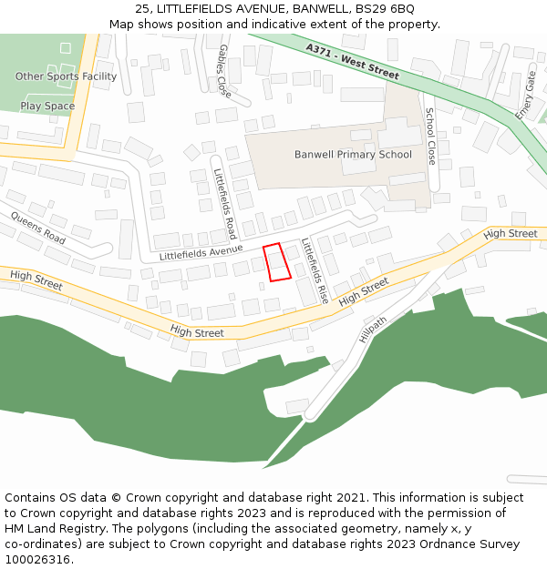 25, LITTLEFIELDS AVENUE, BANWELL, BS29 6BQ: Location map and indicative extent of plot