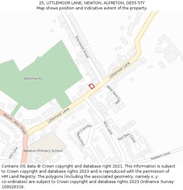 25, LITTLEMOOR LANE, NEWTON, ALFRETON, DE55 5TY: Location map and indicative extent of plot