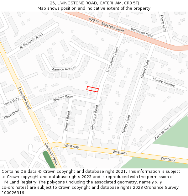 25, LIVINGSTONE ROAD, CATERHAM, CR3 5TJ: Location map and indicative extent of plot