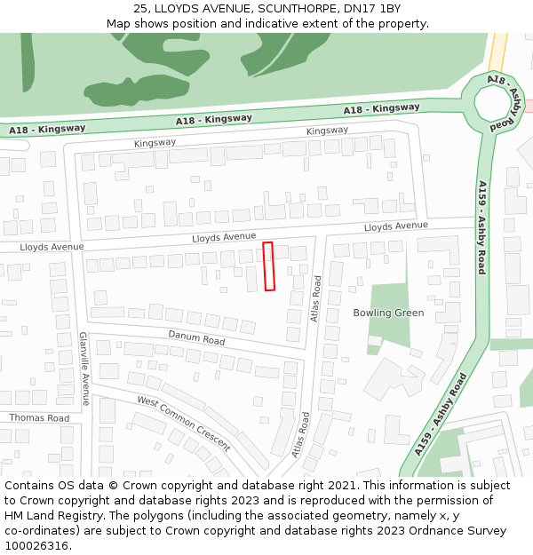 25, LLOYDS AVENUE, SCUNTHORPE, DN17 1BY: Location map and indicative extent of plot