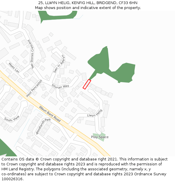 25, LLWYN HELIG, KENFIG HILL, BRIDGEND, CF33 6HN: Location map and indicative extent of plot