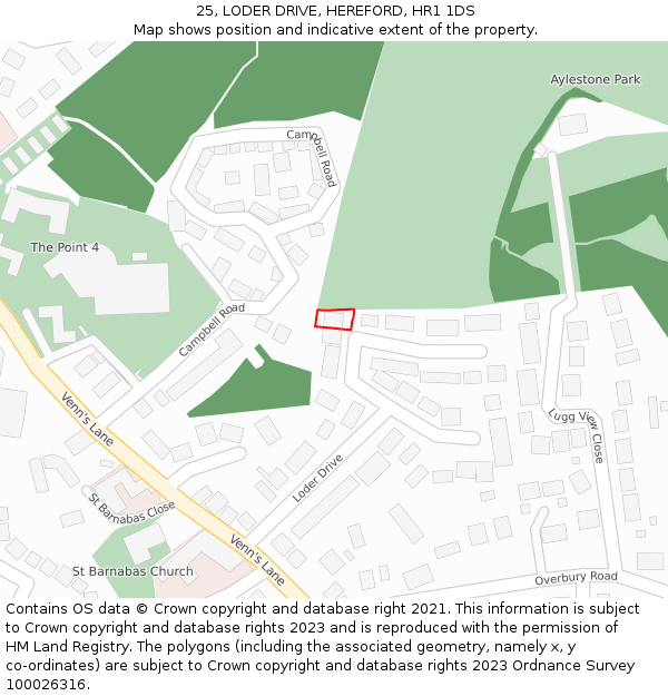 25, LODER DRIVE, HEREFORD, HR1 1DS: Location map and indicative extent of plot