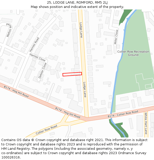 25, LODGE LANE, ROMFORD, RM5 2LJ: Location map and indicative extent of plot