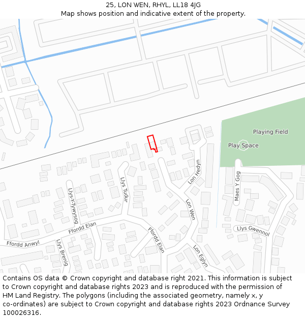 25, LON WEN, RHYL, LL18 4JG: Location map and indicative extent of plot