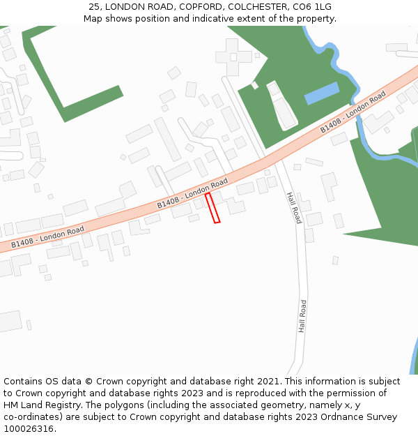 25, LONDON ROAD, COPFORD, COLCHESTER, CO6 1LG: Location map and indicative extent of plot