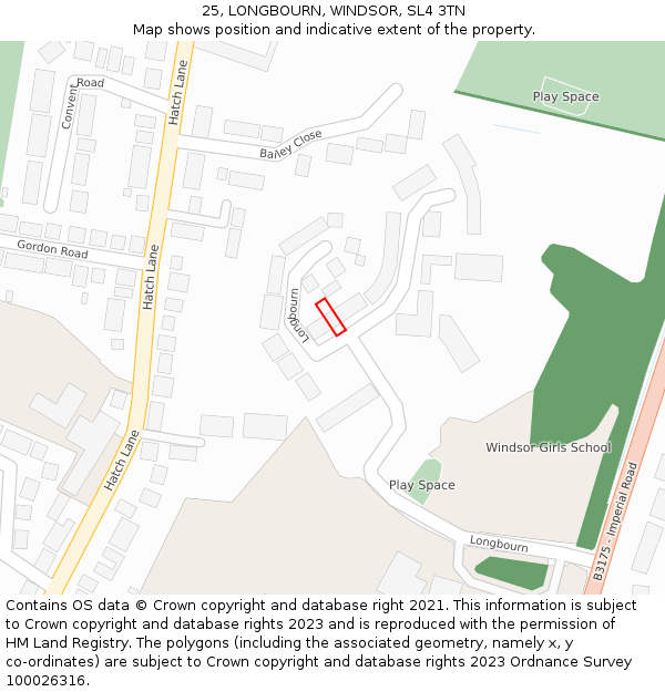 25, LONGBOURN, WINDSOR, SL4 3TN: Location map and indicative extent of plot