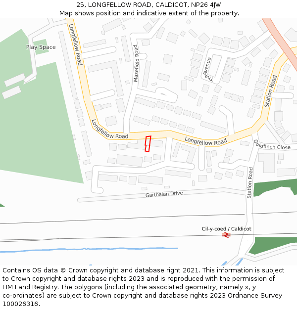 25, LONGFELLOW ROAD, CALDICOT, NP26 4JW: Location map and indicative extent of plot