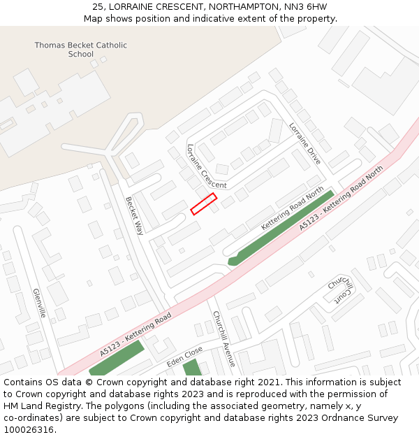 25, LORRAINE CRESCENT, NORTHAMPTON, NN3 6HW: Location map and indicative extent of plot