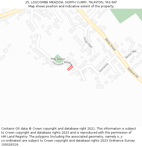 25, LOSCOMBE MEADOW, NORTH CURRY, TAUNTON, TA3 6AT: Location map and indicative extent of plot