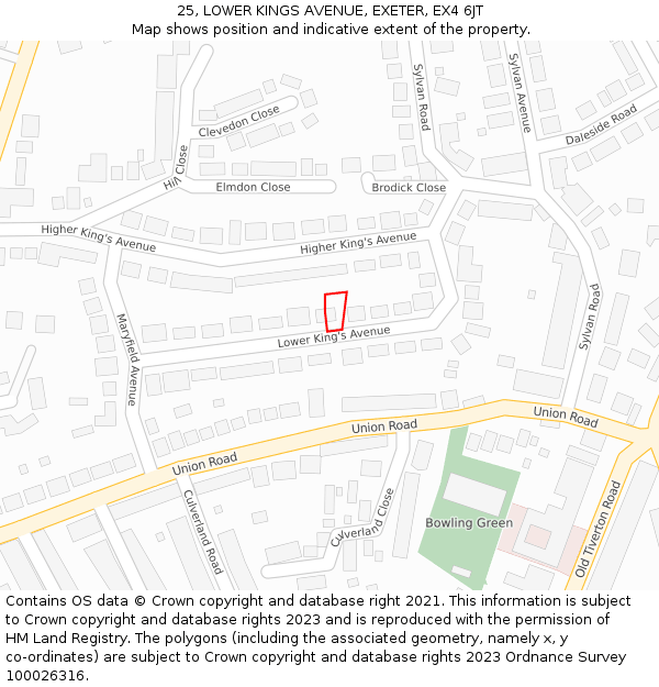 25, LOWER KINGS AVENUE, EXETER, EX4 6JT: Location map and indicative extent of plot