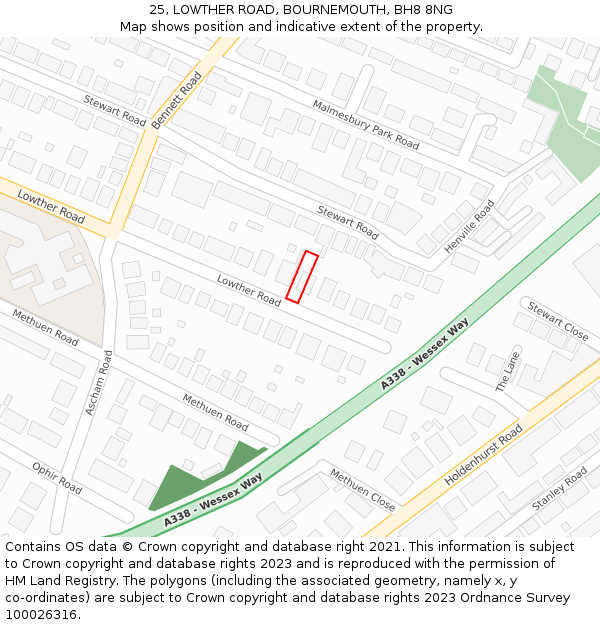 25, LOWTHER ROAD, BOURNEMOUTH, BH8 8NG: Location map and indicative extent of plot