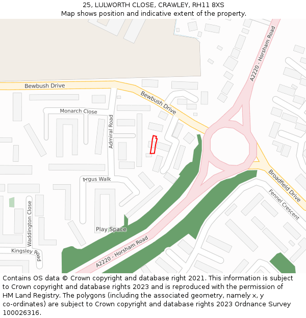 25, LULWORTH CLOSE, CRAWLEY, RH11 8XS: Location map and indicative extent of plot