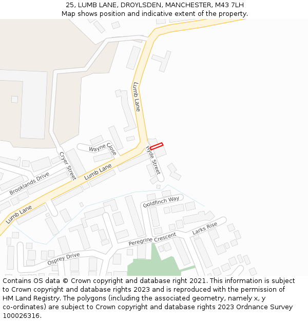 25, LUMB LANE, DROYLSDEN, MANCHESTER, M43 7LH: Location map and indicative extent of plot