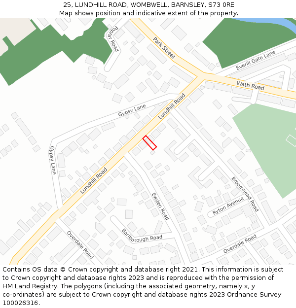 25, LUNDHILL ROAD, WOMBWELL, BARNSLEY, S73 0RE: Location map and indicative extent of plot