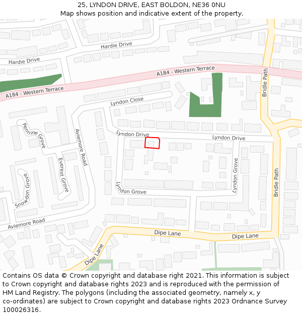 25, LYNDON DRIVE, EAST BOLDON, NE36 0NU: Location map and indicative extent of plot