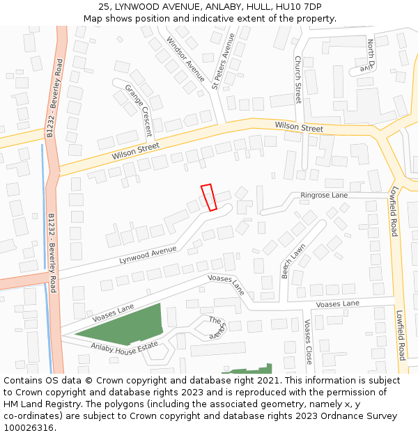 25, LYNWOOD AVENUE, ANLABY, HULL, HU10 7DP: Location map and indicative extent of plot