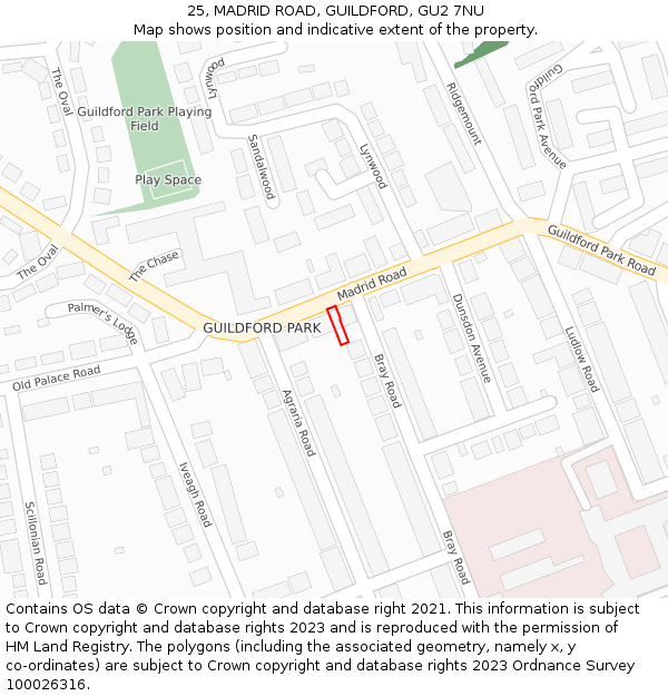 25, MADRID ROAD, GUILDFORD, GU2 7NU: Location map and indicative extent of plot