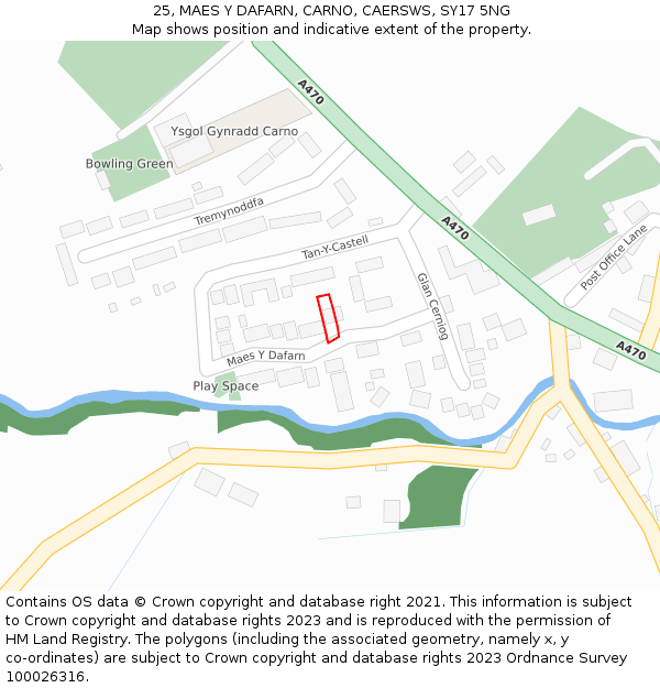 25, MAES Y DAFARN, CARNO, CAERSWS, SY17 5NG: Location map and indicative extent of plot