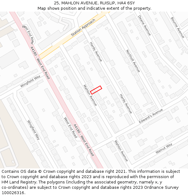 25, MAHLON AVENUE, RUISLIP, HA4 6SY: Location map and indicative extent of plot