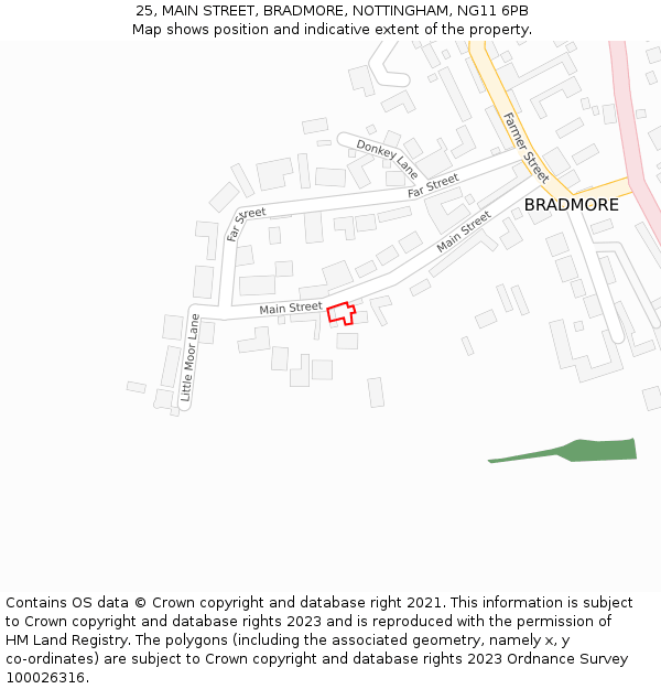 25, MAIN STREET, BRADMORE, NOTTINGHAM, NG11 6PB: Location map and indicative extent of plot