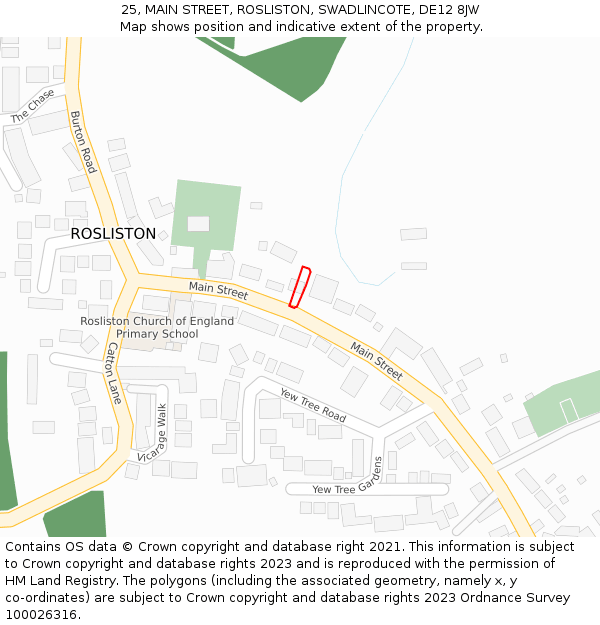 25, MAIN STREET, ROSLISTON, SWADLINCOTE, DE12 8JW: Location map and indicative extent of plot