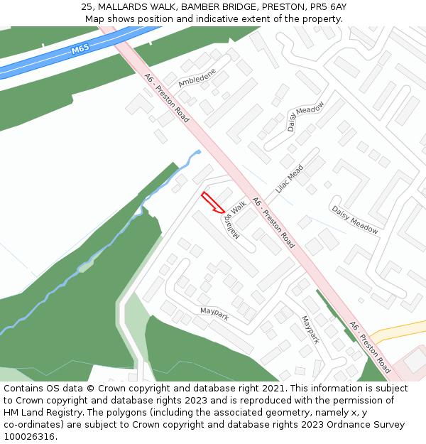 25, MALLARDS WALK, BAMBER BRIDGE, PRESTON, PR5 6AY: Location map and indicative extent of plot