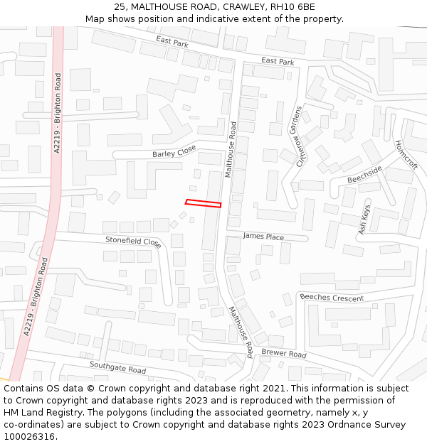 25, MALTHOUSE ROAD, CRAWLEY, RH10 6BE: Location map and indicative extent of plot