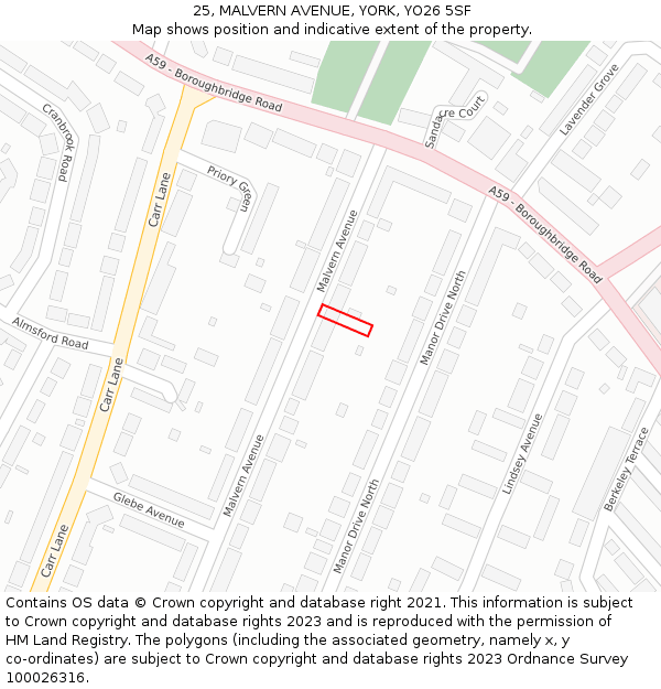 25, MALVERN AVENUE, YORK, YO26 5SF: Location map and indicative extent of plot