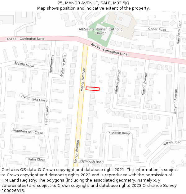 25, MANOR AVENUE, SALE, M33 5JQ: Location map and indicative extent of plot