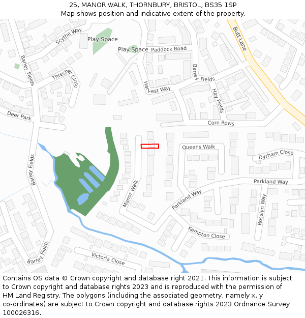 25, MANOR WALK, THORNBURY, BRISTOL, BS35 1SP: Location map and indicative extent of plot