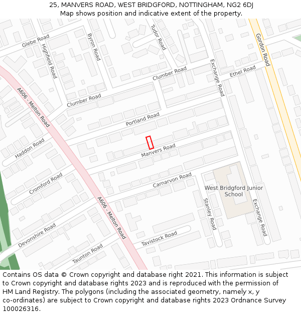 25, MANVERS ROAD, WEST BRIDGFORD, NOTTINGHAM, NG2 6DJ: Location map and indicative extent of plot