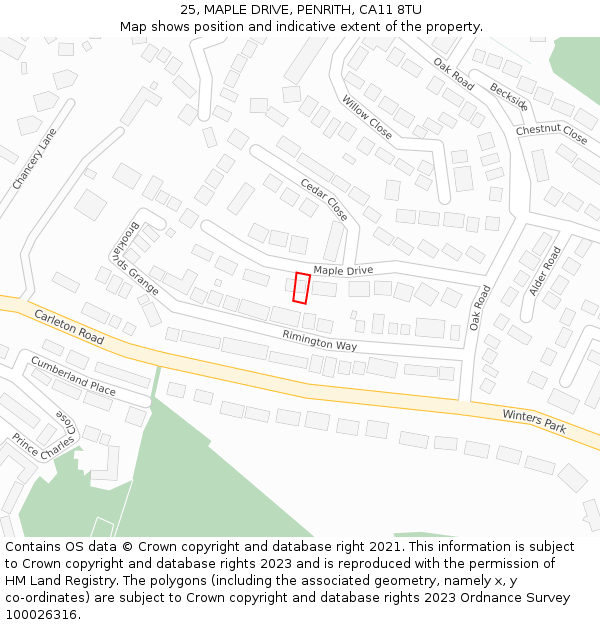 25, MAPLE DRIVE, PENRITH, CA11 8TU: Location map and indicative extent of plot