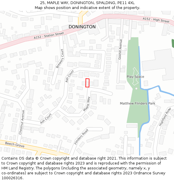 25, MAPLE WAY, DONINGTON, SPALDING, PE11 4XL: Location map and indicative extent of plot