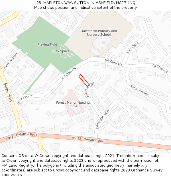 25, MAPLETON WAY, SUTTON-IN-ASHFIELD, NG17 4NQ: Location map and indicative extent of plot