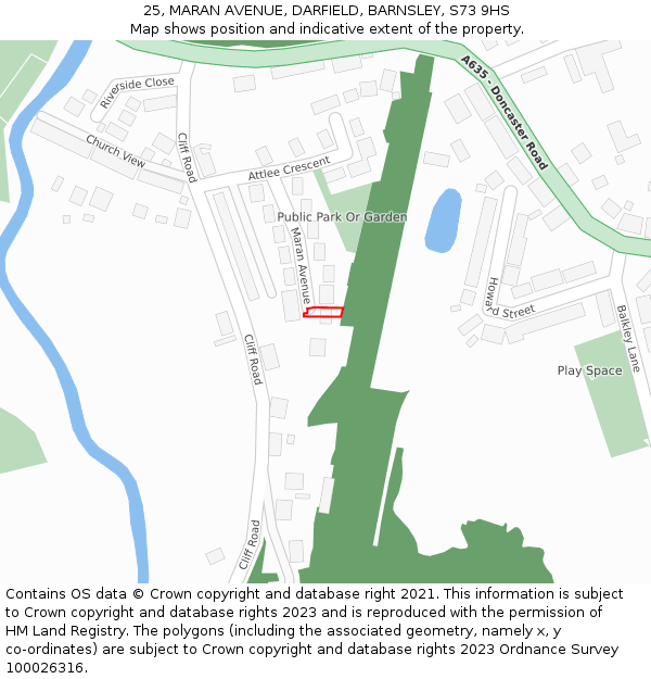 25, MARAN AVENUE, DARFIELD, BARNSLEY, S73 9HS: Location map and indicative extent of plot