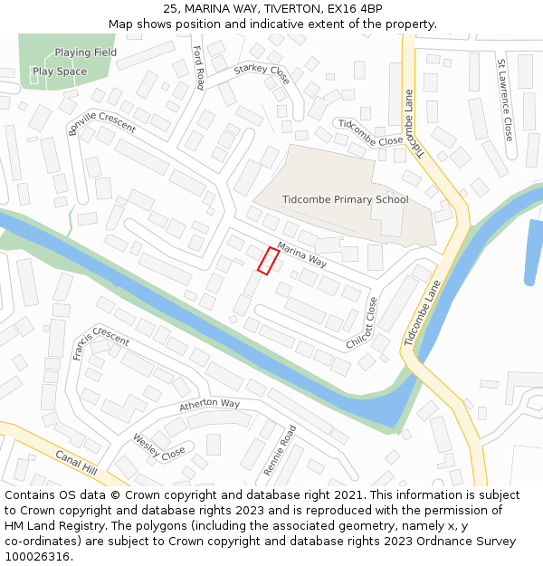 25, MARINA WAY, TIVERTON, EX16 4BP: Location map and indicative extent of plot