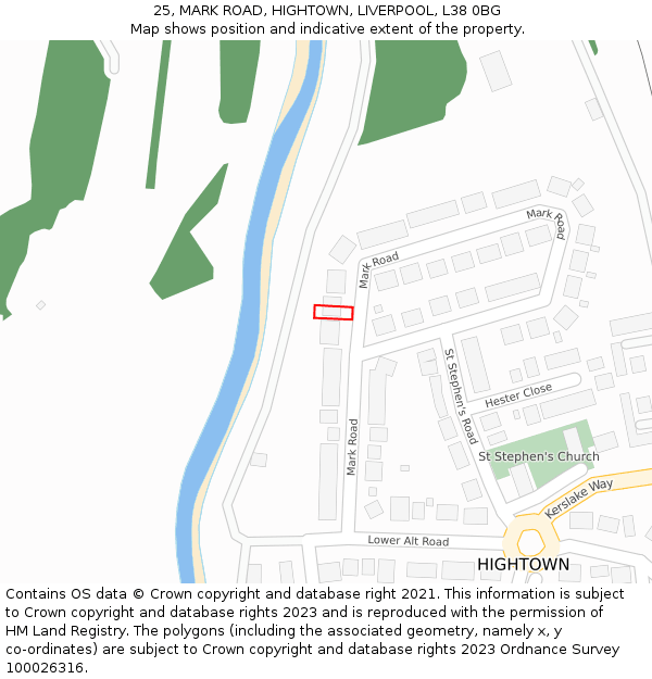 25, MARK ROAD, HIGHTOWN, LIVERPOOL, L38 0BG: Location map and indicative extent of plot